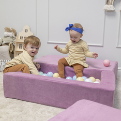 KiddyMoon Canapé en Mousse pour Enfants avec Balles et Pente Parfait Pour la Chambre D'enfant Léger Modulable Confortable Sécurisé Idéal pour Jouer et Se Détendre, violet: bleu pastel/jaune pastel/blanc/menthe/rose poudré, Canapé/Pente + 100 Balles