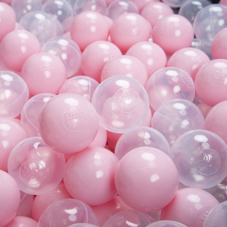 KiddyMoon Balles pour Piscine Colorées ∅6cm Plastique Enfant Bébé Fabriqué en EU, rose poudré/transparent, 100 Balles/6cm