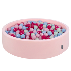 KiddyMoon Piscine À Balles Grande Rond pour Bébé, Fabriqué en UE, rose: rose poudré/rose foncé/babyblue/menthe, 120x30cm/200 balles