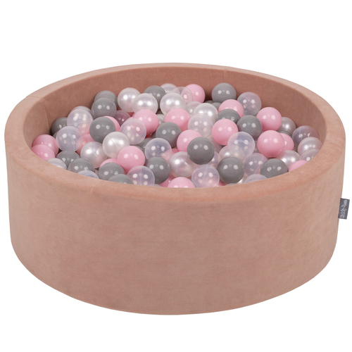 KiddyMoon Velours Piscine à Balles ∅7Cm pour Bébé Rond Fabriqué en EU, rose des sables: perle/gris/transparent/rose poudré, 90x30cm/300 balles