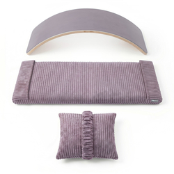 KiddyMoon Planche D'équilibre en Bois Enfant Avec Matelas et Oreiller Balance Board, naturel/violet, Planche D'équilibre/Matelas/Oreiller