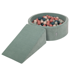 KiddyMoon Parcours Motricité En Mousse Avec Balles Enfants Favorise Créativité, Vert : turquoise foncé/beige pastel/vert de gris/saumon, Piscine (100 Balles)+ Pente