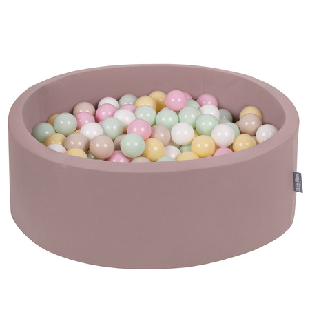 KiddyMoon Piscine à Balles ∅ 7Cm pour Bébé Rond Fabriqué En UE, Béruée: beige pastel/jaune pastel/blanc/menthe/rose poudre, 90x30cm/200 balles