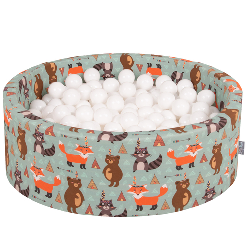 KiddyMoon Piscine à Balles ∅ 7Cm pour Bébé Rond Fabriqué En UE, renard-vert: blanc, 90x30cm/300 balles