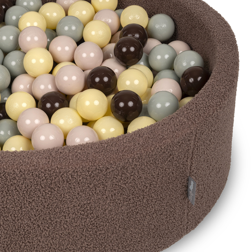 KiddyMoon Piscine à Balles Boules 7 cm pour un Remplissage plus Généreux Pour Bébés au Housse Teddy, Convient dès 8 Mois, Marron: Beige Pastel/Vert Gris/Jaune Pastel/Marron
