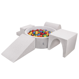 KiddyMoon Aire De Jeux en Mousse avec Rond Piscine à Balles pour Enfants, gris clair: jaune/vert/bleu/rouge/orange, Piscine (300 Balles) + Version 3
