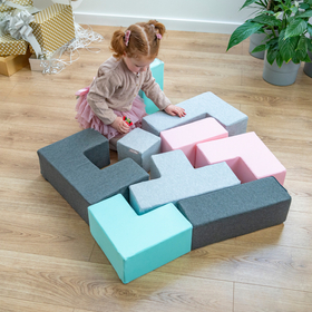 KiddyMoon blocs mous pour bébé cubes de construction en mousse, mix: gris clair/girs foncé/rose/menthe, 9 Pieces