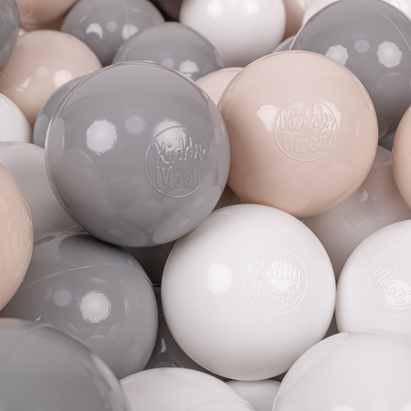 KiddyMoon Balles Colorées Plastique ∅7cm pour Piscine Enfant Bébé Fabriqué en EU, beige pastel/gris/blanc, 100 Balles/7cm