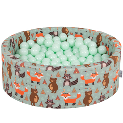KiddyMoon Piscine à Balles ∅ 7Cm pour Bébé Rond Fabriqué En UE, renard-vert: menthe, 90x30cm/200 balles