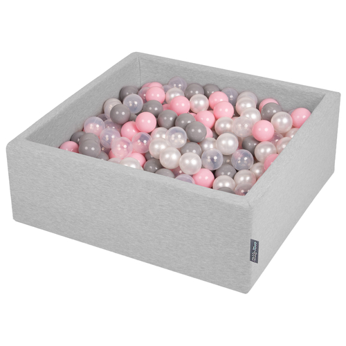 KiddyMoon Piscine à Balles ∅ 7Cm pour Bébé Carré Fabriqué En UE, gris clair: perle/gris/transparent/rose poudré, 90x30cm/200 balles