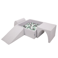 KiddyMoon Aire De Jeux en Mousse avec Carré Piscine À Balles pour Enfants, gris clair: blanc/gris/menthe, Piscine (300 Balles) + Version 2