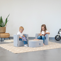 KiddyMoon Ensemble Fauteuils + Table en Mousse pour Enfants Fabriqué en UE, gris clair, Fauteuils
