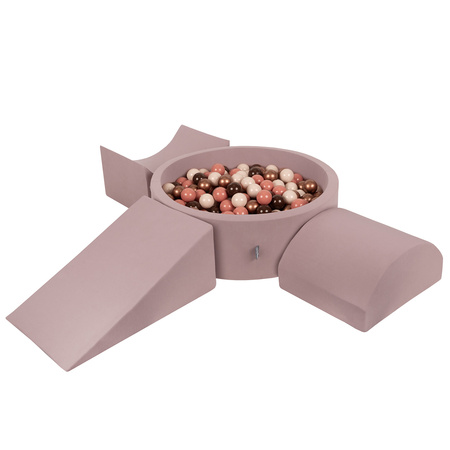 KiddyMoon Aire De Jeux en Mousse avec Rond Piscine à Balles pour Enfants, bruyère: brun/cuivre/beige pastel/saumon, Piscine (200 Balles) + Version 4