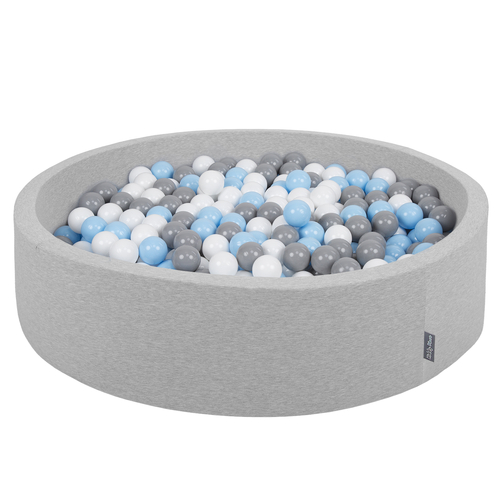 KiddyMoon Piscine À Balles Grande Rond pour Bébé, Fabriqué en UE, gris clair: gris-blanc-babyblue, 120x30cm/600 balles