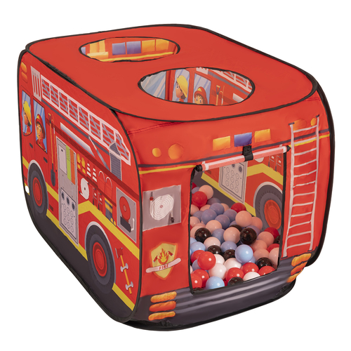 Tente De Jeu Enfant Camion De Pompiers Avec Boules Incluses Pour Intérieur Extérieur Cadeau Développement Sensoriel Et Jeux De Rôle Montessori, rouge: noir-blanc-rouge-babyblue, 300 balles