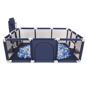 Parc Bébé avec Balles Plastiques Aire De Jeu Pliable Basket Football, Bleu foncé:babyblue/bleu/perle, 200 balles