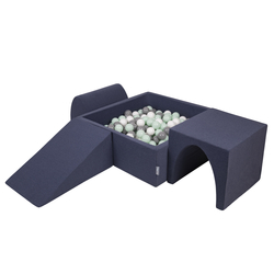 KiddyMoon Aire De Jeux en Mousse avec Carré Piscine À Balles pour Enfants, bleu foncé:blanc/gris/menthe, Piscine (200 Balles) + Version 2