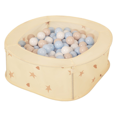 NK-200X piscine aire de jeux pliable avec balles, beige clair: beige pastel/bleu pastel/blanc, 100 Balles
