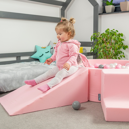 KiddyMoon Aire De Jeux en Mousse avec Rond Piscine à Balles pour Enfants, rose: beige pastel/jaune pastel/blanc/menthe/rose poudré, Piscine (200 Balles) + Version 4