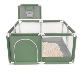 parc bébé avec balles plastiques aire de jeu pliable basket, vert : beige pastel/jaune pastel/blanc/menthe/rose poudré, 400 balles