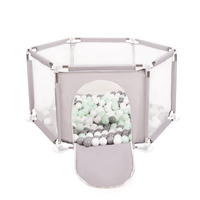 parc bébé hexagonal pliable avec balles plastiques, Gris:blanc/gris/mentha, 100 balles