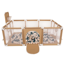 Parc Bébé avec Balles Plastiques Aire De Jeu Pliable Basket Football, beige : turquoise foncé/beige pastel/perle, 100 balles