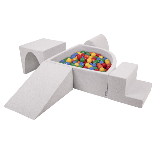 KiddyMoon Aire De Jeux en Mousse avec Quart Angulaire Piscine À Balles pour Bébé, gris clair: jaune/vert/bleu/rouge/orange, Piscine (300 Balles) + Version 3