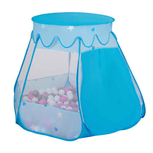 Tente Château Pour Enfants Tente de Jeu Avec Balles Colorées Jouet Cabane Pop-up Château Facile À Monter Maison de Jeu Pour Intérieur et Extérieur, bleu: jaune-vert-bleu-rouge-orange, 105x90cm/600 balles