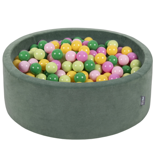 KiddyMoon Piscine à Balles ∅ 7Cm pour Bébé Rond Fabriqué En UE, Printemps: vert clair/vert/jaune/rose poudré/rose, 90x30cm/200 balles
