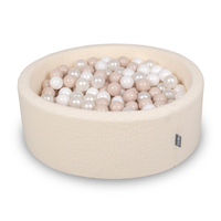 KiddyMoon Piscine à Balles Boules 7 cm pour un Remplissage plus Généreux Pour Bébés au Housse Teddy, Convient dès 8 Mois, Crème: Beige Pastel/Blanc/Perle
