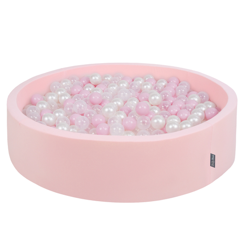 KiddyMoon Piscine À Balles Grande Rond pour Bébé, Fabriqué en UE, rose:rose poudré-perle-transparent, 120x30cm/300 balles
