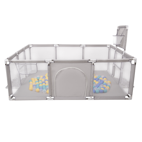 Parc Bébé avec Balles Plastiques Aire De Jeu Pliable Basket Football, gris: turquoise/bleu/jaune/transparent, 400 balles
