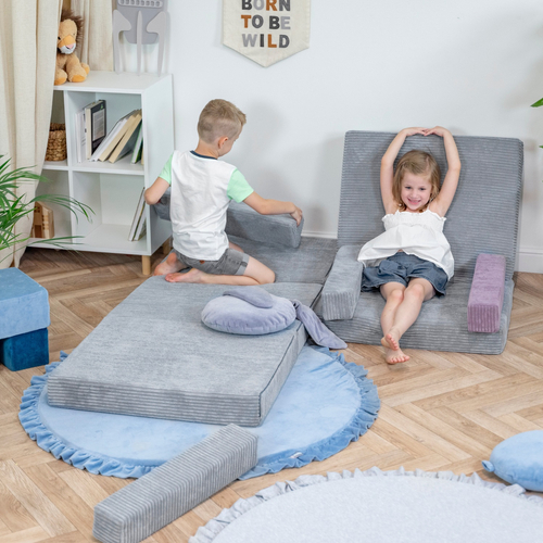 KiddyMoon Matelas Enfant Pliable en Mousse Matelas Pouf pour Tout-Petits, Chambre d'Enfant, gris foncé, Matelas avec Oreiller
