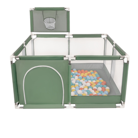 parc bébé avec balles plastiques aire de jeu pliable basket, vert : blanc/jaune/orange/babyblue/turquoise, 100 balles
