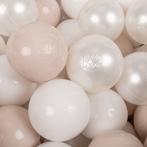 KiddyMoon Balles Colorées Plastique ∅7cm pour Piscine Enfant Bébé Fabriqué en EU, beige pastel/blanc/perle, 200 Balles/7cm