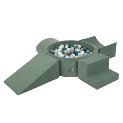KiddyMoon Aire Velvet De Jeux en Mousse avec Rond Piscine à Balles pour Enfants, vert forêt: turquoise foncé/gris de vert/blanc/vert clair, Piscine (200 Balles) + Version 5