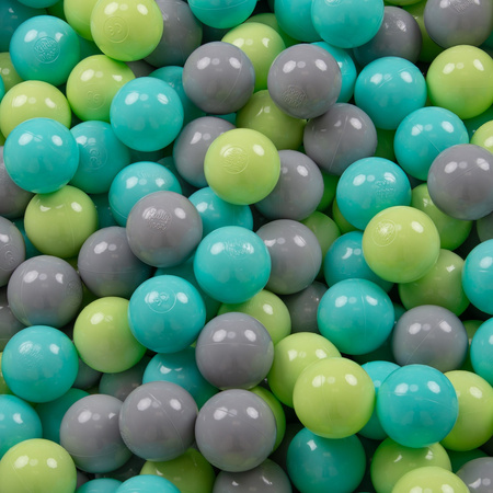 KiddyMoon Piscine à Balles ∅ 7Cm pour Bébé Rond Fabriqué En UE, noir: vert clair/turquoise clair/gris, 90x30cm/200 balles