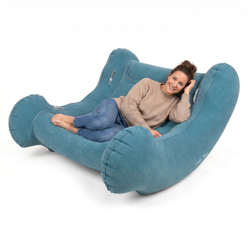 KiddyMoon Fauteuil à Bascule Gonflable À Bascule Pour l'intérieur et l'extérieur avec Poignées Et Pompe, bleu, L