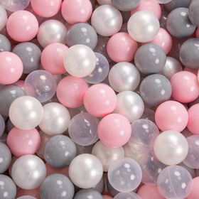 KiddyMoon Aire De Jeux en Mousse avec Carré Piscine À Balles pour Enfants, gris clair: perle/gris/transparent/rose poudré, Piscine (300 Balles) + Version 3