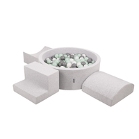 KiddyMoon Aire De Jeux en Mousse avec Rond Piscine à Balles pour Enfants, gris clair: blanc/gris/menthe, Piscine (200 Balles) + Version 6