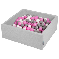 KiddyMoon Piscine à Balles ∅ 7Cm pour Bébé Carré Fabriqué En UE, gris clair:gris/blanc/rose, 90x30cm/200 balles