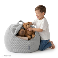 KiddyMoon pouf enfant rangement jouets zippé fonction assise polyester, gris clair, sac