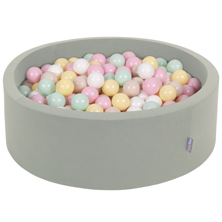 KiddyMoon Piscine à Balles ∅ 7Cm pour Bébé Rond Fabriqué En UE, sauge : beige pastel/jaune pastel/blanc/menthe/rose poudré, 90x30cm/200 balles