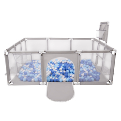 Parc Bébé avec Balles Plastiques Aire De Jeu Pliable Basket Football, Gris:bleu/babyblue/perle, 100 balles