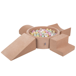 KiddyMoon Aire Velvet De Jeux en Mousse avec Rond Piscine à Balles pour Enfants, rose des sables: beige pastel/jaune pastel/blanc/menthe/rose poudre, Piscine (200 Balles) + Version 5