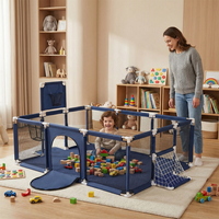 Parc Bébé avec Balles Plastiques Aire De Jeu Pliable Basket Football, Bleu foncé, SANS Balles