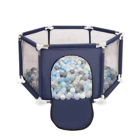 parc bébé hexagonal pliable avec balles plastiques, Bleu:perle/gris/transparent/babyblue/menthe, 400 balles