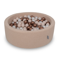 KiddyMoon Piscine à Balles Boules 7 cm pour un Remplissage plus Généreux Pour Bébés au Housse Teddy, Convient dès 8 Mois, Beige: Beige Pastel/Cuivré/Perle, 90x30cm/300 Balles