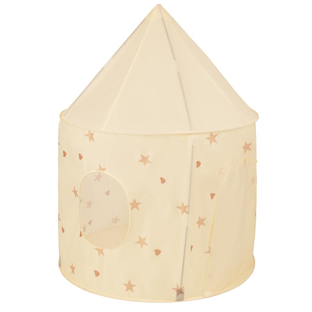 Tente de Jeu Pour Enfants Château Maison de Jeu En Forme De Pavillon De Jeu Avec Balles Pliable Tente Pop-Up Enfant Motifs D'Étoiles Et De Cœurs, beige clair: beige pastel/jaune pastel/blanc/menthe/rose poudré, 100 balles