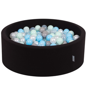 KiddyMoon Piscine à Balles ∅ 7Cm pour Bébé Rond Fabriqué En UE, noir: perle/gris/transparent/babyblue/menthe, 90x30cm/300 balles